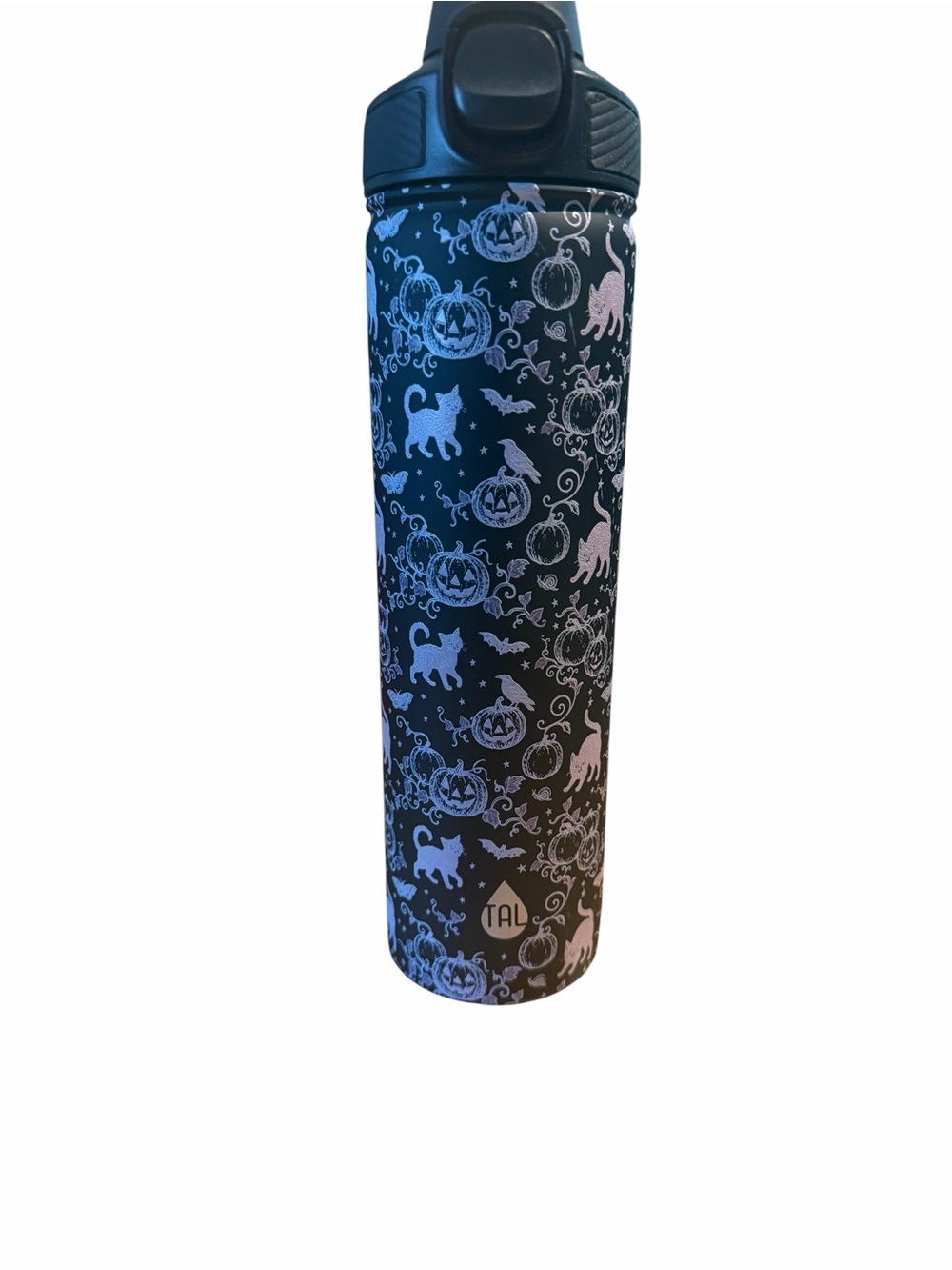 TAL Black Halloween Cat and Pumpkin Water Bottle